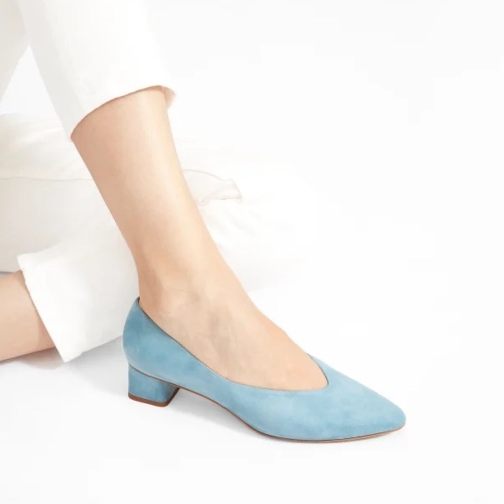 Everlane Blue Suede V Heels